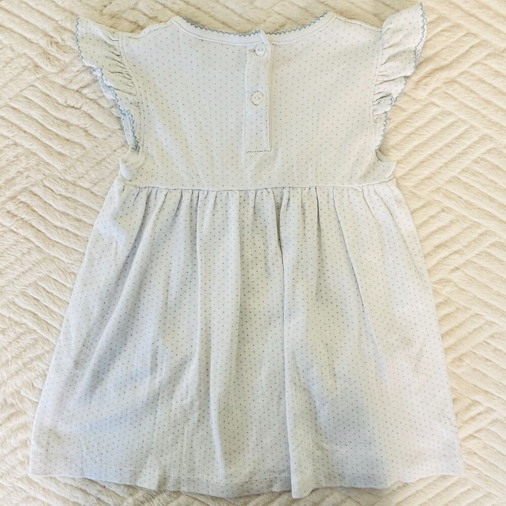 Little English Size 3T Blue Polka Dot Lemon Pocket Dress Flutter Sleeve Cotton - Picture 2 of 8